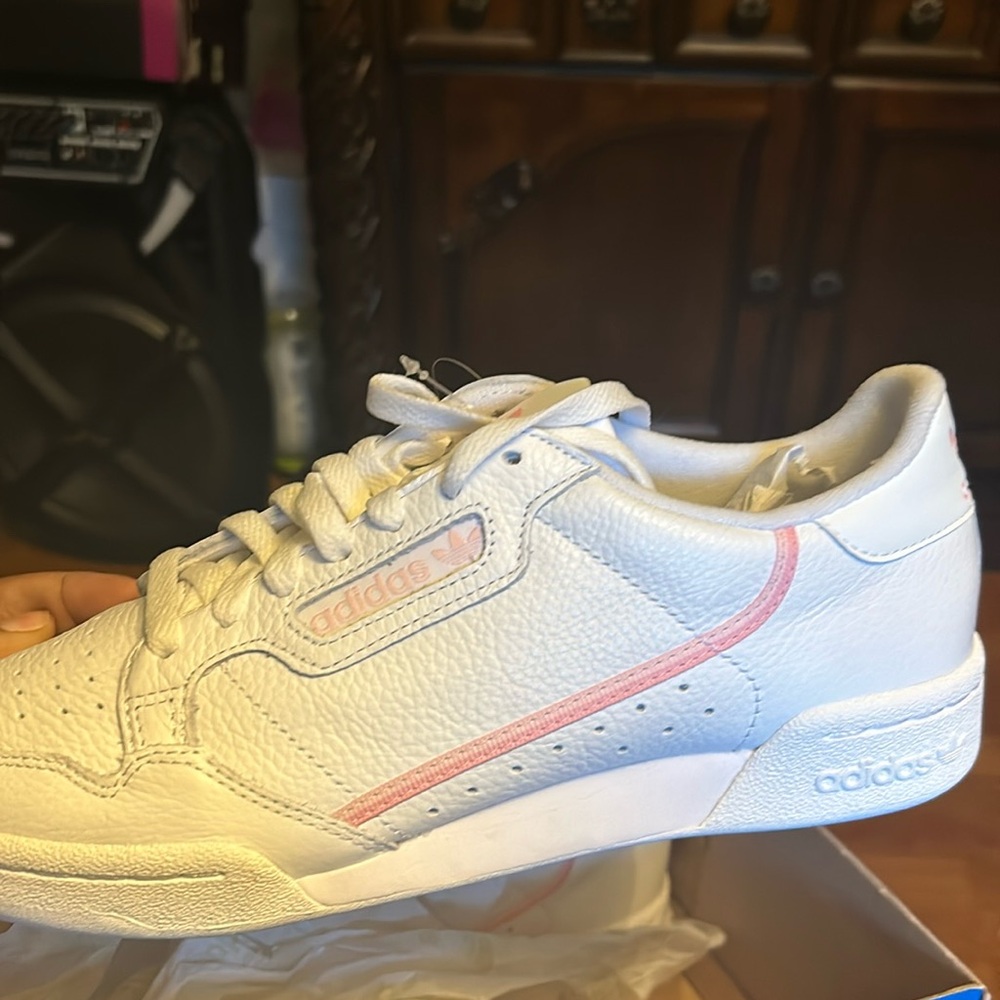 White and pink adidas continental 80 w brand new